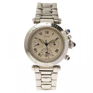 مملوكة مسبقًا Cartier White Stainless Steel Pasha De Women's Wristwatch 38MM