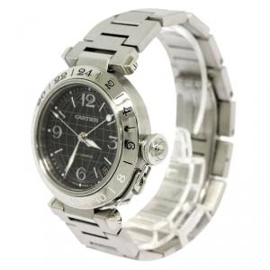 Cartier Black Stainless Steel Pasha C GMT Men's Wristwatch 35MM