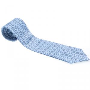 Chanel Light Blue CC And Clover Printed Silk Tie