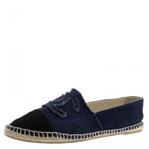 Chanel Black and Blue Canvas CC Espadrilles Size 41