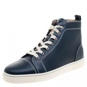 Christian Louboutin Navy Blue Leather Louis High Top Sneakers Size 41