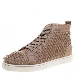 Christian Louboutin Beige Leather Louis Spike High Top Sneakers Size 41