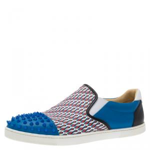 Christian Louboutin Blue Spike Leather and Loubi Print Nazapunta Skate Sneakers Size 42