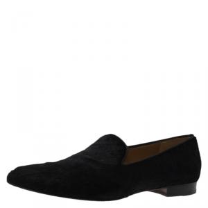 Christian Louboutin Black Calf Hair Dandelion Smoking Slippers Size 44