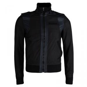 D&G Black Leather Trim Bomber Jacket S