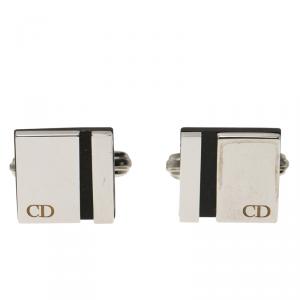 Dior Silver and Black Stainless Steel Cassic Cufflinks
