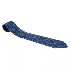 Pre Owned Dior Blue Floral Print Silk Tie
