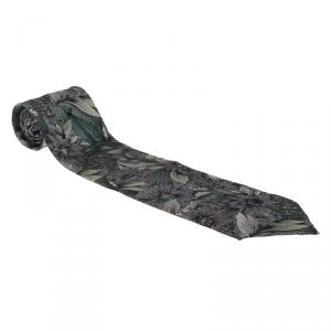 Dior Green Metallic Floral Print Silk Tie