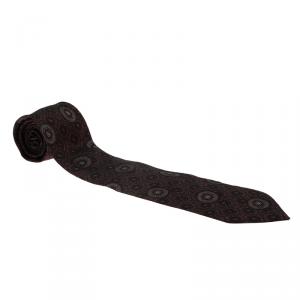 Dior Burgundy and Grey Printed Silk Tie