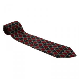 Dior Red and Blue Printed Silk Tie