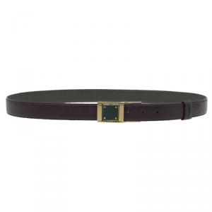 Pre Owned Dolce and Gabbana Burgundy and Green Logo Plaque Reversible Belt 110CM