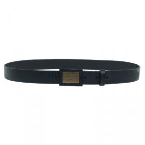 Pre Owned Dolce and Gabbana Black Leather Logo Plaque Belt 100CM