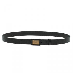 Pre Owned Dolce and Gabbana Black Leather Logo Plaque Belt 105CM