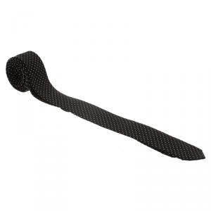 Dolce and Gabbana Black Polka Dot Silk Skinny Tie