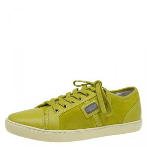 مملوكة مسبقًا Dolce and Gabbana Lime Green Suede and Leather Sneakers Size 43