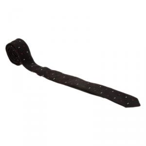 Pre Owned Dolce and Gabbana Black Silk Logo Skinny Tie 
