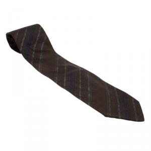 Pre Owned Dolce and Gabbana Brown Striped Silk Tie