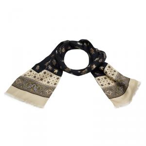 Dolce and Gabbana Navy Blue & Cream Two Tone Owl Print Silk Stole