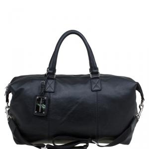 Pre Owned Dolce and Gabbana Black Leather Weekender Luggage Bag