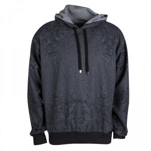 مملوكة مسبقًا Dolce and Gabbana Grey Printed Wool Hooded Sweatshirt XXL