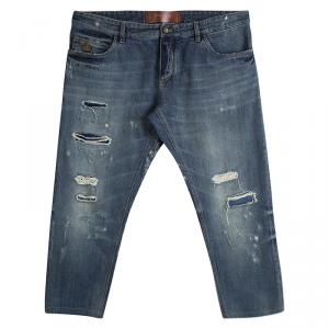 Pre Owned Dolce And Gabbana Indigo Denim Distressed Embroidery Detail Jeans 4XL