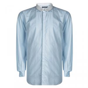 Pre Owned قميص دولتشي أند غابانا أكمام طويلة ياقة بلون مغاير منقوش أزرق مارتيني 4XL