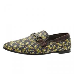 Dolce and Gabbana Green Cactus Canvas and Leather Amalfi Slip-Ons Size 43