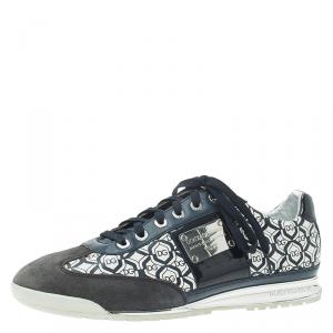 Pre Owned Dolce and Gabbana Navy Blue Suede and Leather Logo Printed Sneakers Size 44
