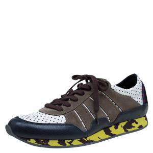 Pre Owned Dolce and Gabbana Tri Color Leather and Suede Sneakers Size 43.5