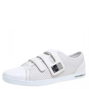مملوكة مسبقًا Dolce and Gabbana White Perforated Leather Velcro Sneakers Size 44