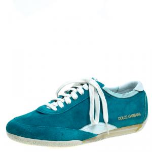 Dolce and Gabbana Teal Green Suede Sneakers Size 42.5