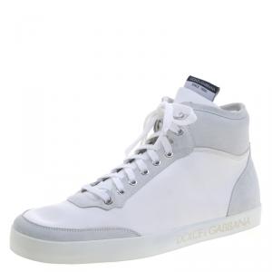 مملوكة مسبقًا Dolce and Gabbana White/Grey Leather and Suede High Top Sneakers Size 44
