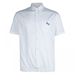 DSquared2 White Cotton Fingerprint Detail Elasticized Waist Short Sleeve Shirt XXL