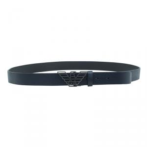 Emporio Armani Navy Blue Saffiano Leather Eagle Buckle One Size Belt 