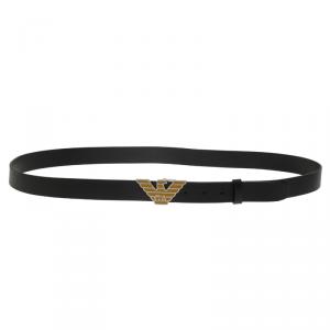 Emporio Armani Black Leather Eagle Buckle One Size Belt