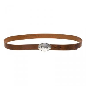 Emporio Armani Brown Leather Logo Plaque Belt 105CM