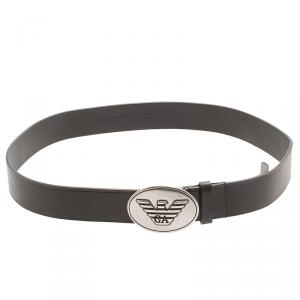 Emporio Armani Black Leather Logo Buckle Belt 105 CM