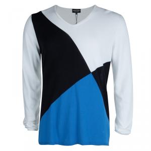 Pre Owned Emporio Armani Colorblock V-Neck Sweater XXL