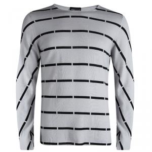 Pre Owned Emporio Armani Grey Wool Striped Sweater XL