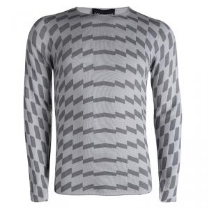 Pre Owned Emporio Armani Grey Wool Geometric Pattern Sweater S