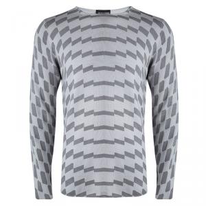 Pre Owned Emporio Armani Grey Wool Geometric Pattern Sweater L