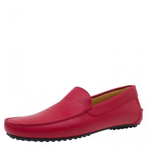 Emporio Armani Red Leather Logo Embossed Loafers Size 43.5