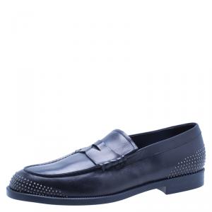 Emporio Armani Black Studded Leather Penny Loafers Size 43