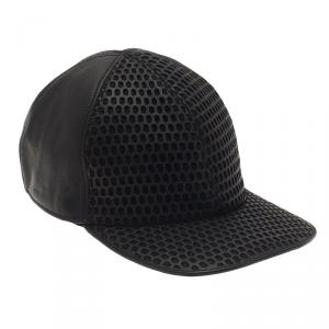 Emporio Armani Black Leather Cutout Baseball Cap Size M