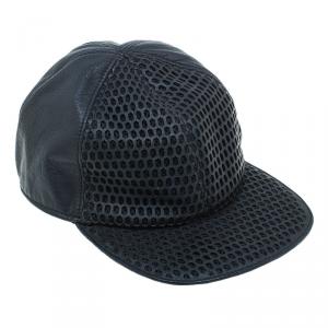 Emporio Armani Black Leather Cutout Baseball Cap M