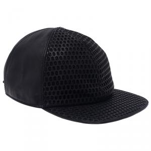 Emporio Armani Black Leather Cutout Baseball Cap Size M