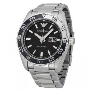 Pre Owned Emporio Armani Black Stainless Steel AR6047 Men's Wristwatch 46MM