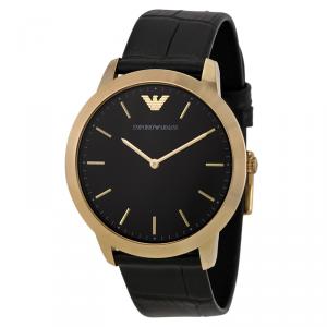 Pre Owned Emporio Armani Black Gold-Plated Stainless Steel AR1742 Men's Wristwatch 42MM
