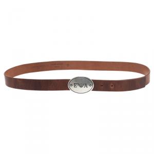 Emporio Armani Brown Leather Logo Belt 100CM