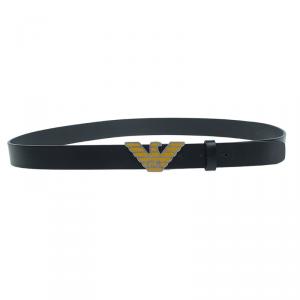 Emporio Armani Black Leather Eagle Buckle One Size Belt 